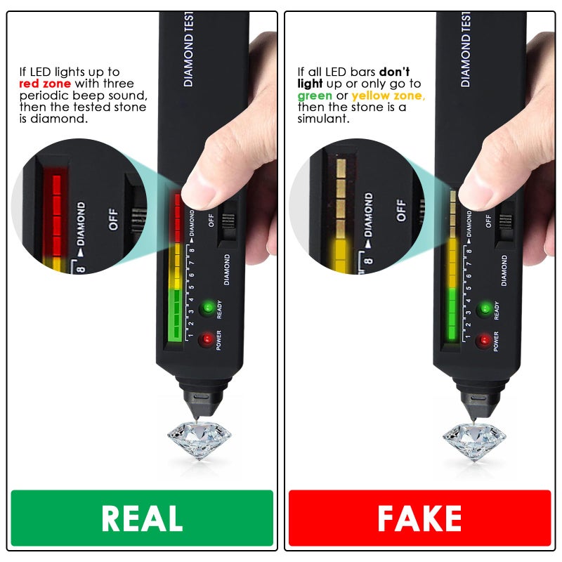 DANOPLUS Diamond Tester Professional Diamond Tester Pen with UV Light  Real Diamonds Tester High Accurate Diamond Tester Tools Gem Tester for Different Sizes of Diamond Stones - Image 3